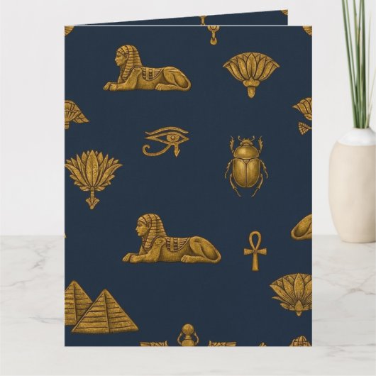 Minimalist Navy & Antique Gold Egyptian Pattern カード (正面)