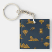 Minimalist Navy & Antique Gold Egyptian Pattern キーホルダー (正面)