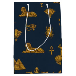 Minimalist Navy & Antique Gold Egyptian Pattern ミディアムペーパーバッグ