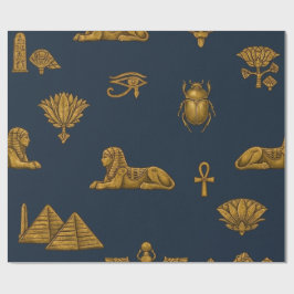 Minimalist Navy & Antique Gold Egyptian Pattern ラッピングペーパー