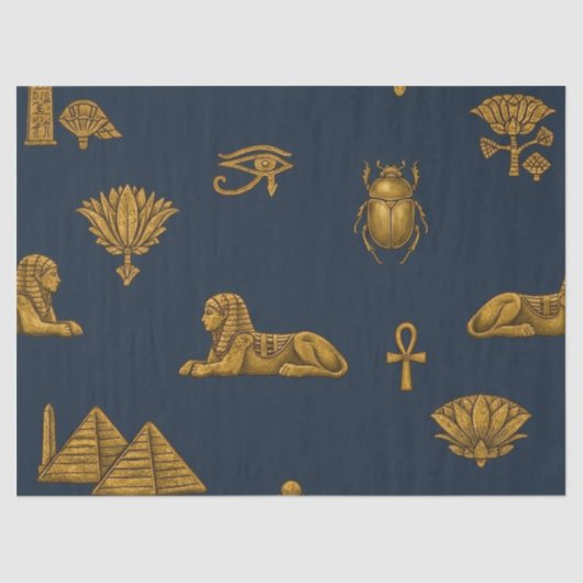 Minimalist Navy & Antique Gold Egyptian Pattern 薄葉紙 (正面)
