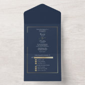 Minimalist Navy Background Gold Frame Wedding  オールインワン招待状 (内側)
