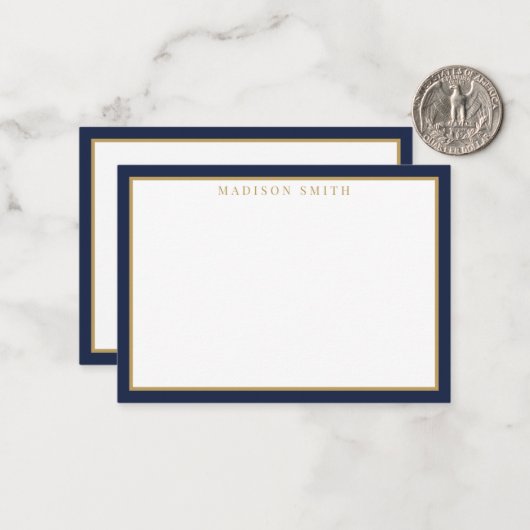 Minimalist Navy Blue and Gold Monogram ノートカード (正面/裏面インサイチュ)