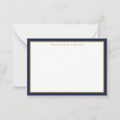 Minimalist Navy Blue and Gold Monogram ノートカード (正面)