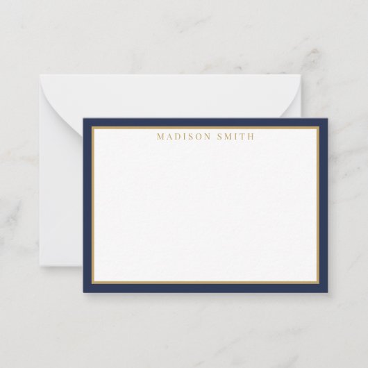 Minimalist Navy Blue and Gold Monogram ノートカード (正面)