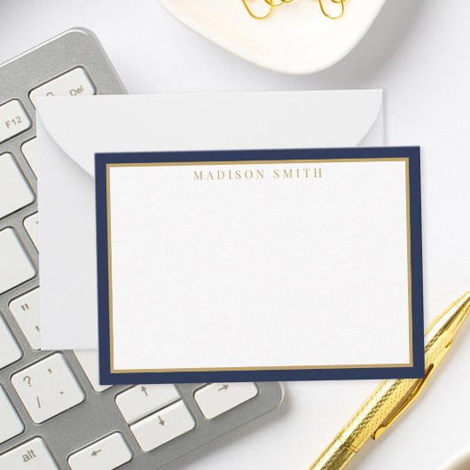 Minimalist Navy Blue and Gold Monogram ノートカード