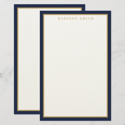 Minimalist Navy Blue and Gold Monogram 便箋 (正面/裏面)