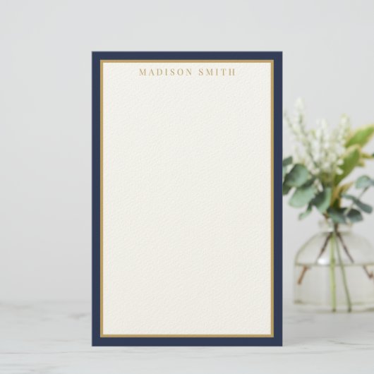 Minimalist Navy Blue and Gold Monogram 便箋 (スタンド正面)