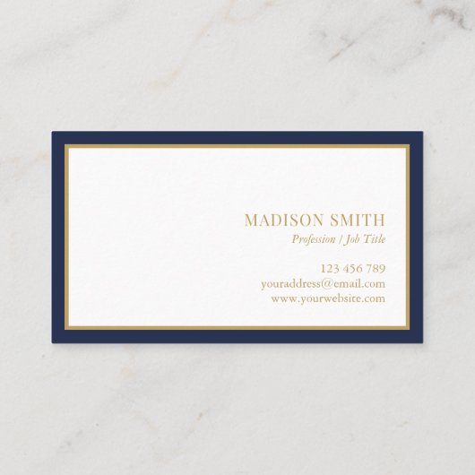 Minimalist Navy Blue and Gold Professional 名刺 (裏面)