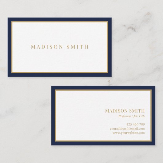 Minimalist Navy Blue and Gold Professional 名刺 (正面/裏面)