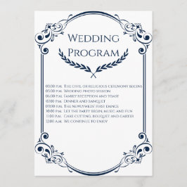 Minimalist Navy Blue and White Wedding Program プログラム