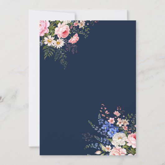 Minimalist Navy Blue Boho Wildflower Wedding 招待状 (裏面)