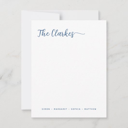 Minimalist Navy Blue Family Stationery Vertical ノートカード (正面)