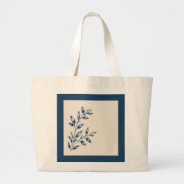 Minimalist Navy Blue Foliage Elegant Tote Bag ラージトートバッグ