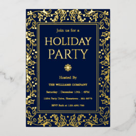 Minimalist Navy Blue & Gold Holiday Gathering 箔招待状