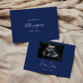 Minimalist Navy Blue "Little Surprise" Pregnancy 案内状