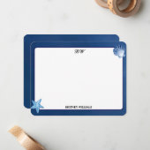 Minimalist Navy Blue Monogram Initial ノートカード (正面/裏面インサイチュ)