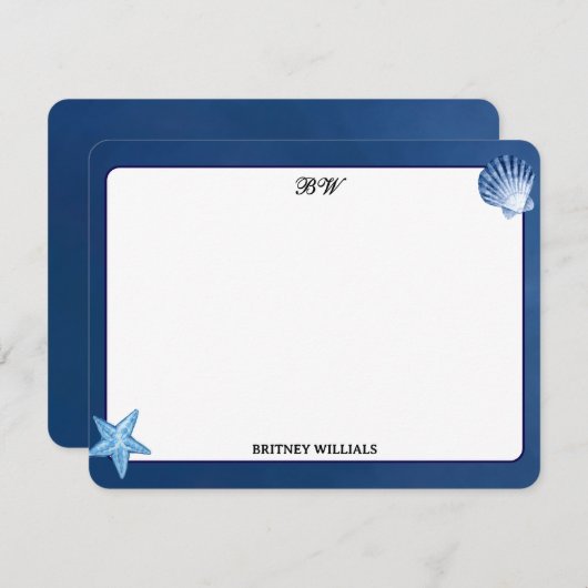 Minimalist Navy Blue Monogram Initial       ノートカード (正面/裏面)