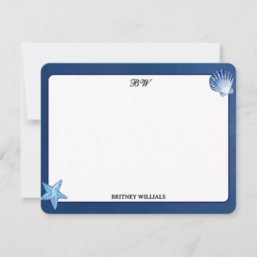 Minimalist Navy Blue Monogram Initial ノートカード (正面)