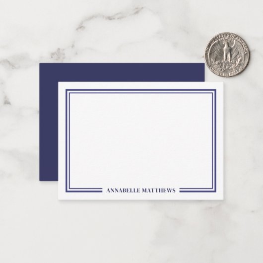 Minimalist Navy Blue Two Border Monogram ノートカード (正面/裏面インサイチュ)