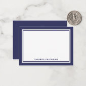 Minimalist Navy Blue Two Border Monogram ノートカード (正面/裏面インサイチュ)