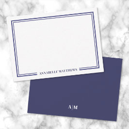 Minimalist Navy Blue Two Border Monogram ノートカード