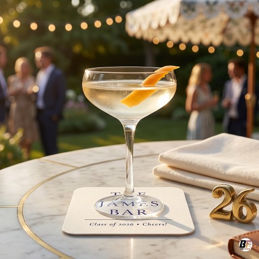 Minimalist Navy Blue Typography Graduation Party S スクエアペーパーコースター