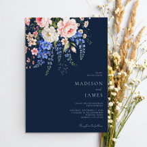 Minimalist Navy BlueBoho Wildflower Floral Wedding