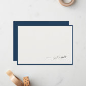 Minimalist Navy Border Personalized Script ノートカード (正面/裏面インサイチュ)