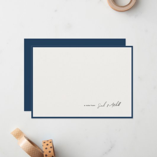 Minimalist Navy Border Personalized Script ノートカード (正面/裏面インサイチュ)