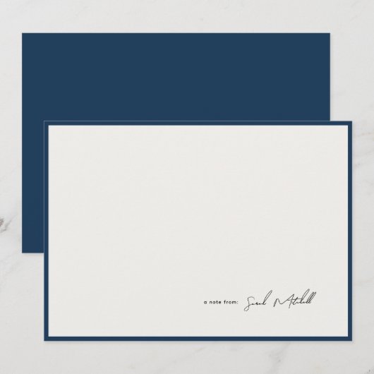Minimalist Navy Border Personalized Script ノートカード (正面/裏面)