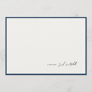 Minimalist Navy Border Personalized Script ノートカード