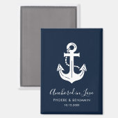 Minimalist Navy Custom Name & Date Anchor Wedding マグネット (正面/裏面)