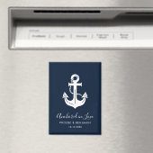 Minimalist Navy Custom Name & Date Anchor Wedding マグネット (インサイチュ (食洗機))