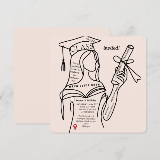 Minimalist Navy Graduation Invitation | 招待状 (正面/裏面)