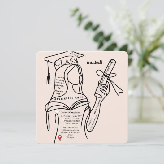 Minimalist Navy Graduation Invitation | 招待状 (スタンド正面)