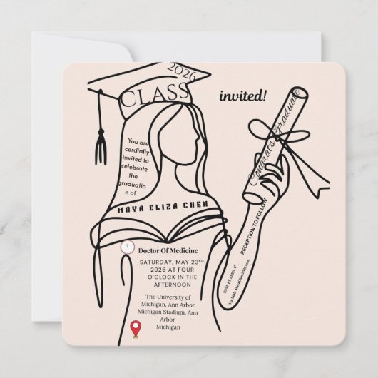 Minimalist Navy Graduation Invitation | 招待状 (正面)