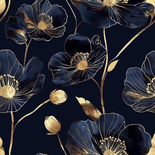 Minimalist Navy Napkins Gold Flowers Monogram Art