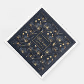 Minimalist Navy Napkins Gold Flowers Monogram Art (コーナー)