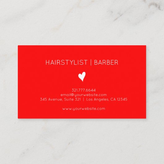 Minimalist Neon Red White Heart Barber Name 名刺 (裏面)
