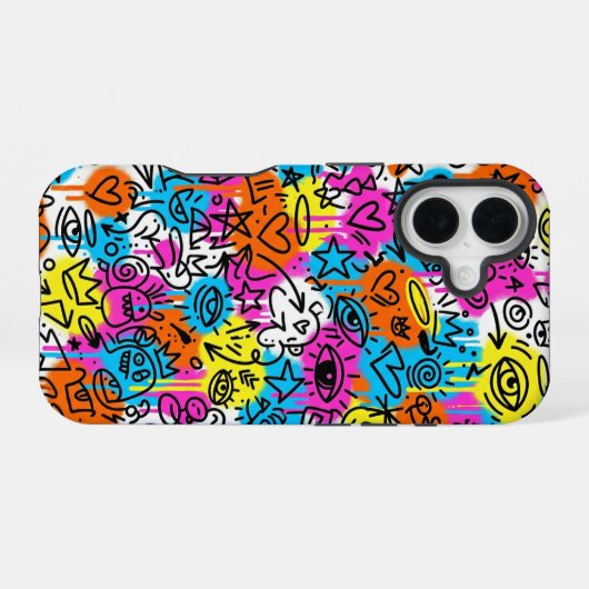 Minimalist Neon Scribble Doodle iPhone 16 case  16ケース (裏面横)