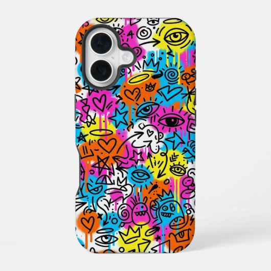 Minimalist Neon Scribble Doodle iPhone 16 case  16ケース (裏面)
