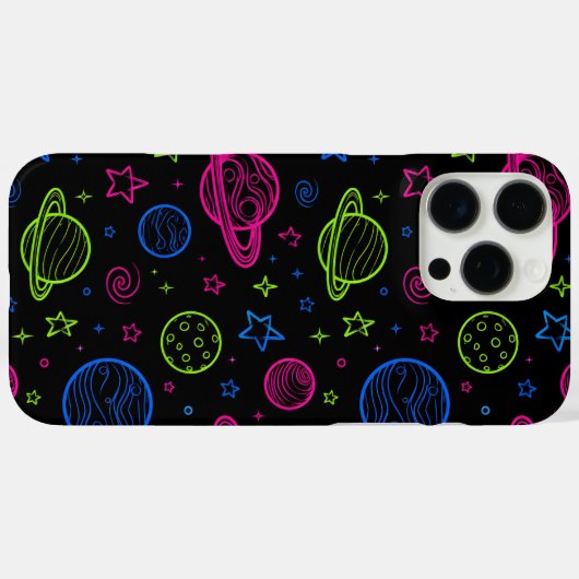 Minimalist Neon Space & Planets Night Sky Pattern Case-Mate iPhoneケース (裏面 (横))