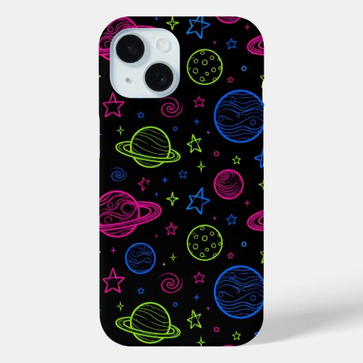 Minimalist Neon Space & Planets Night Sky Pattern Case-Mate iPhoneケース (裏面)