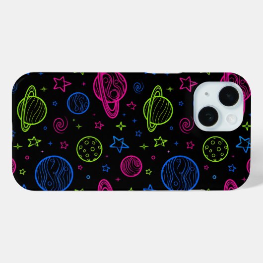 Minimalist Neon Space & Planets Night Sky Pattern Case-Mate iPhoneケース (裏面 (横))