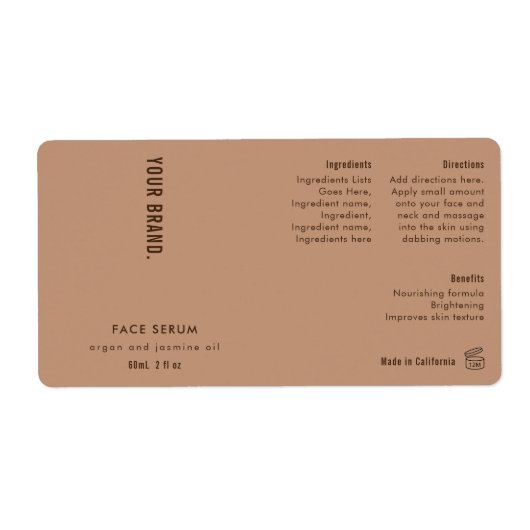 Minimalist Neutral Beige 2oz Dropper Bottle Label ラベル (正面)