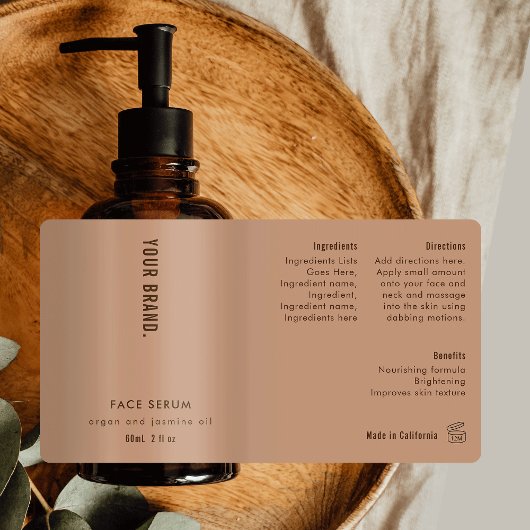 Minimalist Neutral Beige 2oz Dropper Bottle Label ラベル