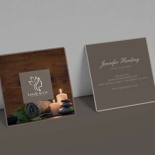 Minimalist Neutral Beige Beauty Square with photo スクエア名刺