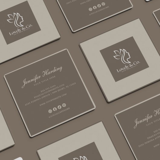 Minimalist Neutral Beige Beauty Square with photo スクエア名刺