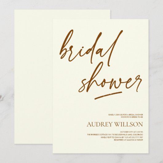 Minimalist Neutral Bridal Shower Invitation 招待状 (正面/裏面)